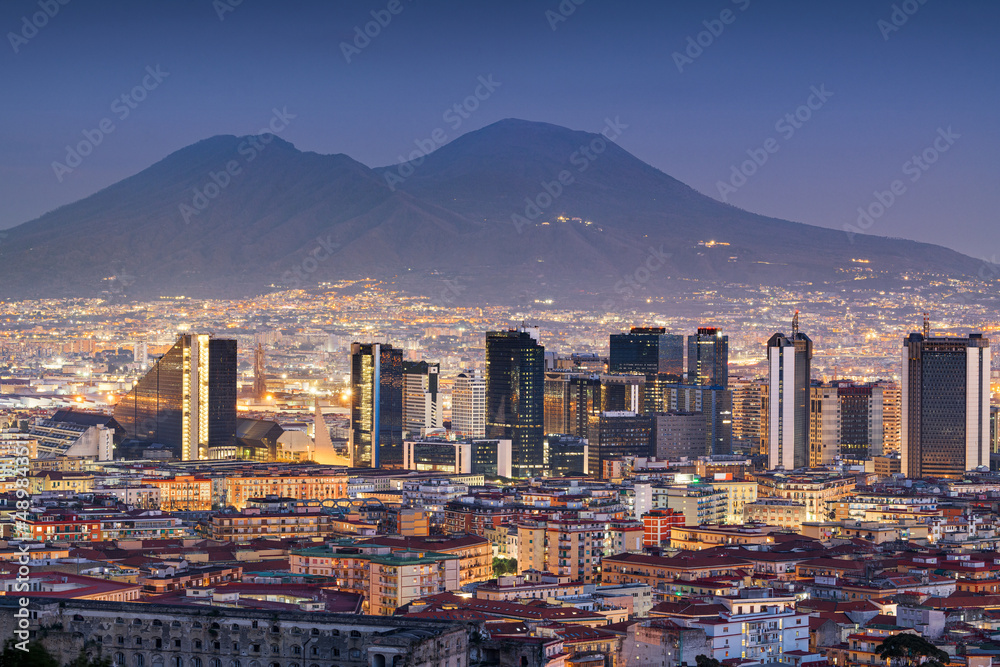 Naples, Italy Financial District Skyline and Mt. Vesuvius