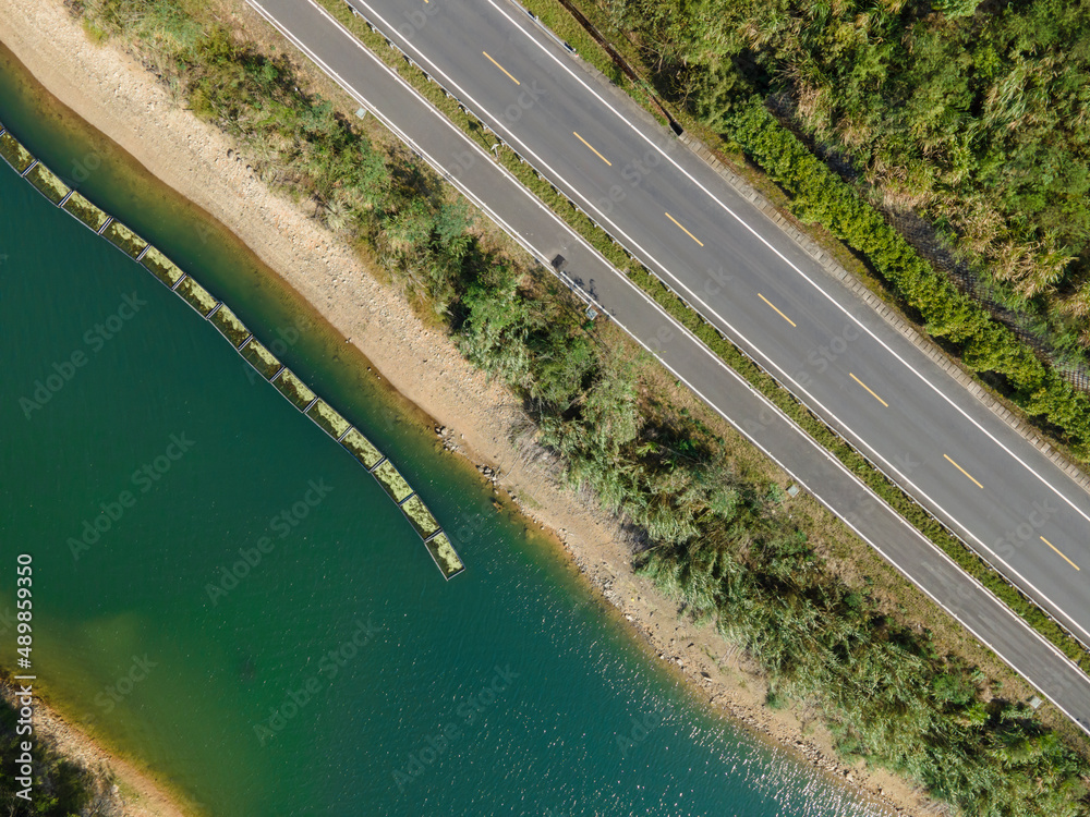 Aerial photography outdoor forest winding road