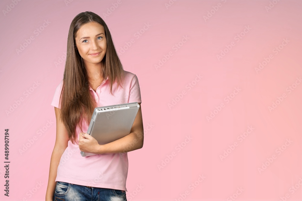 Teen student girl. Education in university college concept