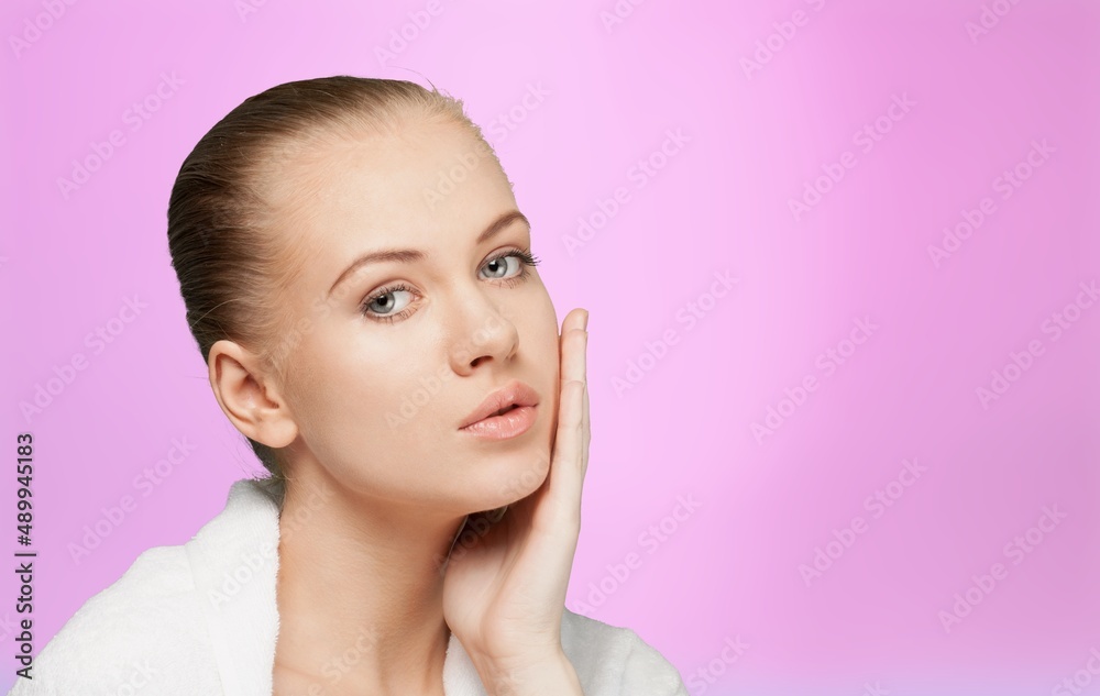 Beautiful woman happy clean skin face background