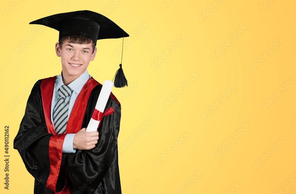 education, graduation concept, happy smiling graduate student in mortar board