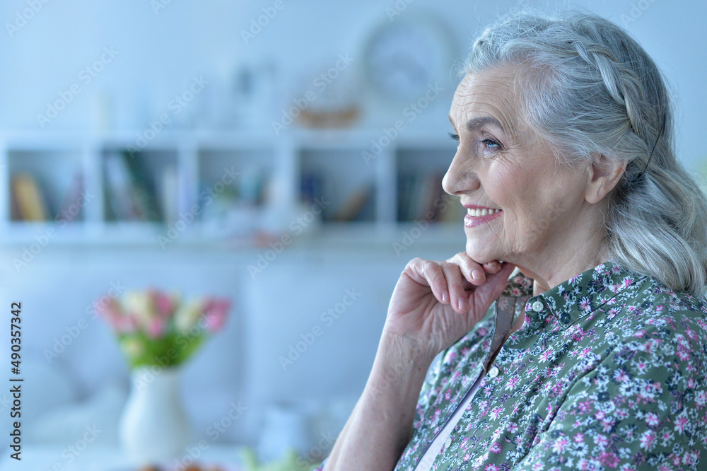 Close up portrait of happy mature woman