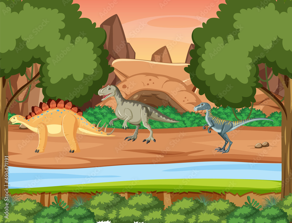 Dinosaur in prehistoric forest scene