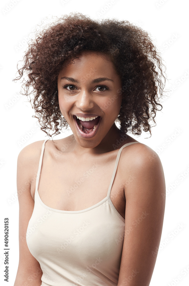 Enjoying her natural look. Portrait of a beautiful young woman expressing positivity on a white back