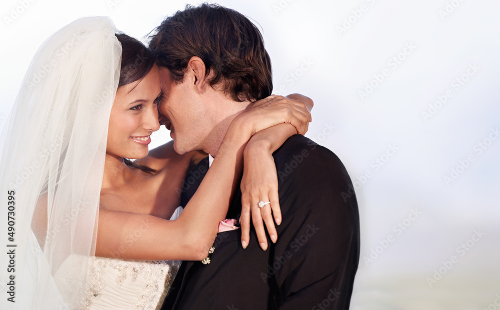 Youre my everything. A bride and groom on their wedding day.