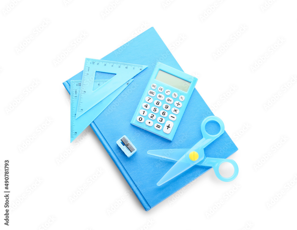 Set of colorful stationery on white background