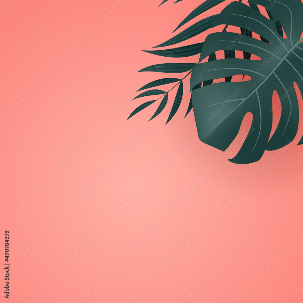 Natural Realistic Green and Gold Palm Leaf Tropical Background.  illustration