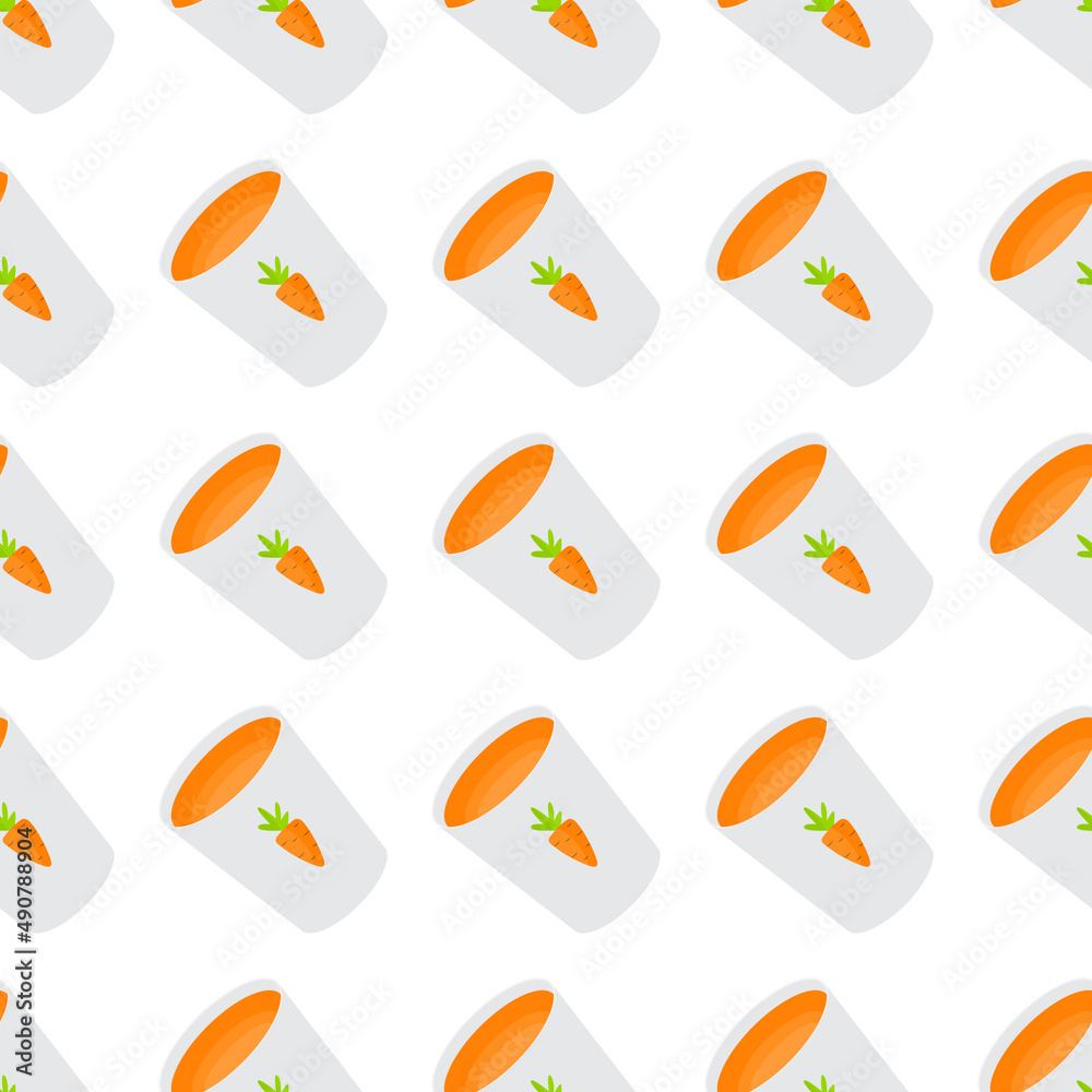 Vitamin Carrot Juice Glass Cup Simple Seamless Pattern Background. Illustration