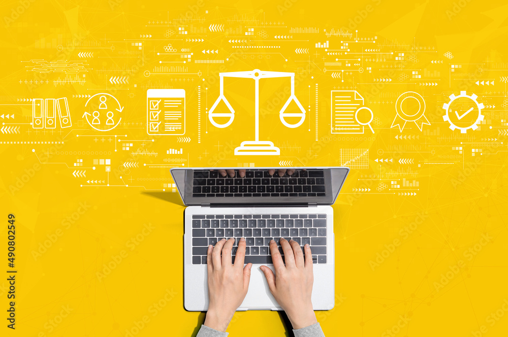 Legal advice service concept with person using a laptop computer