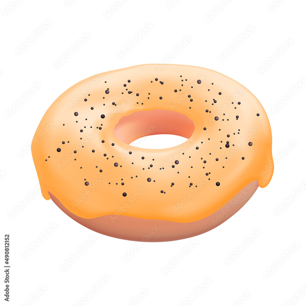 Realistic 3d sweet tasty donut with caramel icing. illustration