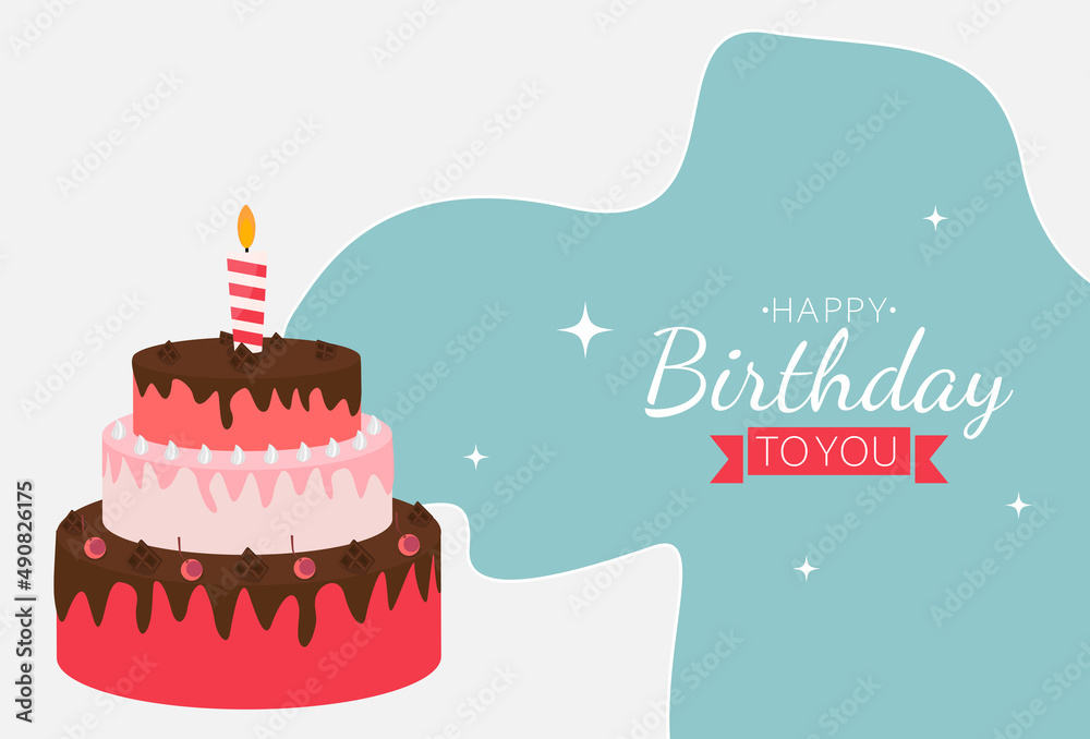 Cute Happy Birthday Background with Cake and Candles. Design Element for Party Invitation, Congratul