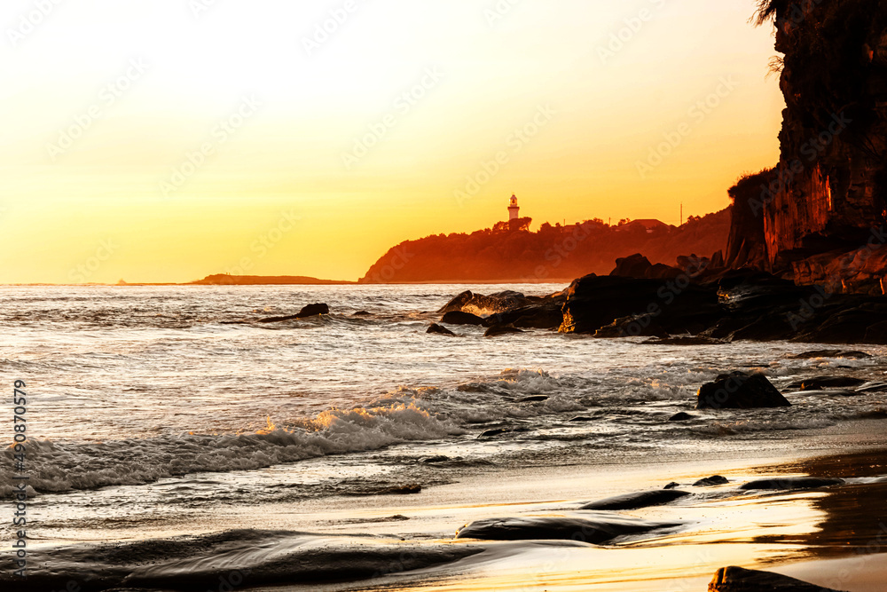 Beautiful shot of a beach in the background of seascape in the sunset.