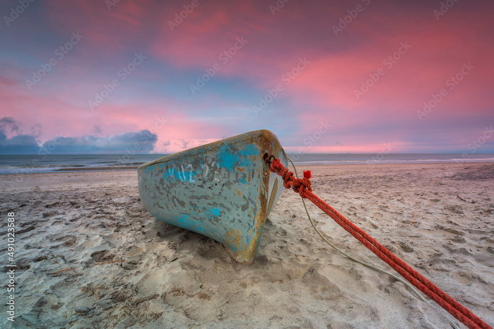 Beautiful beach of the Baltic Sea at sunset in Kuznica, Hel Peninsula. Poland