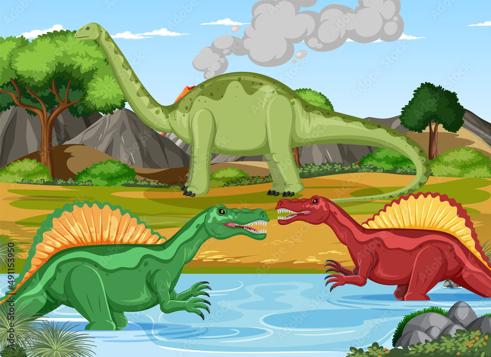 Dinosaur in prehistoric forest scene