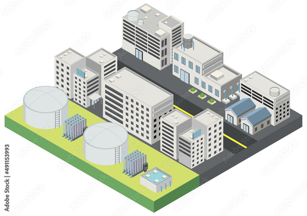 Isometric industrial area of desalination plant