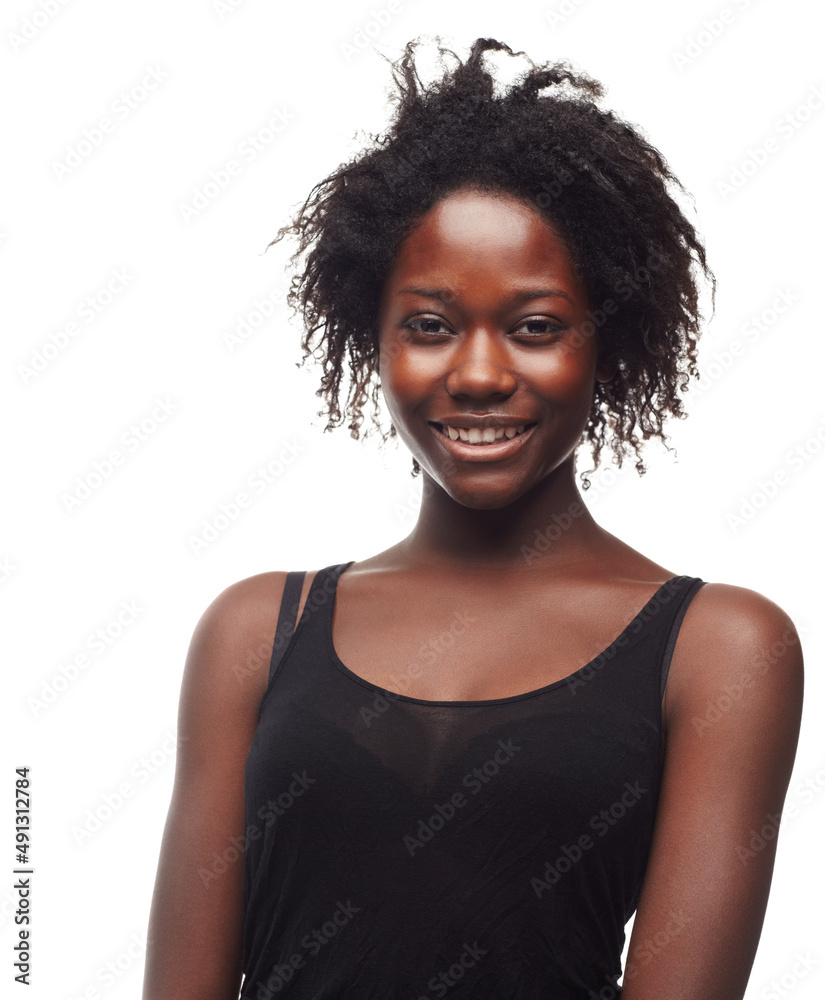 Giving you a smile. Portrait of a beautiful young woman expressing positivity on a white background.