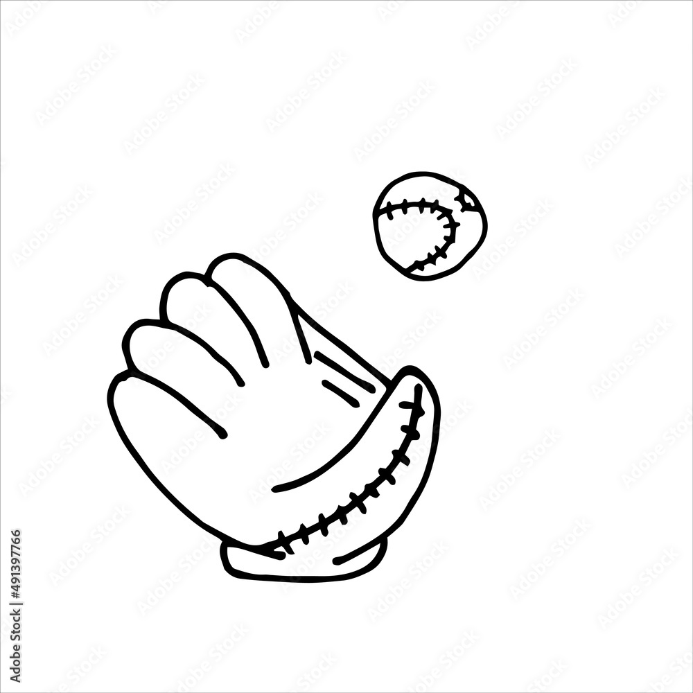 vector illustration in doodle style. baseball. simple drawing of glove and baseball ball