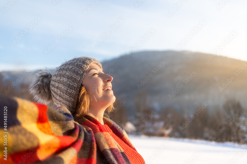 Snowy winter free time beautiful happy woman