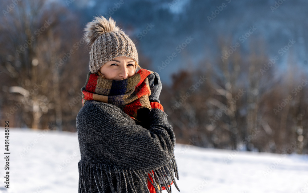 Snowy winter free time beautiful happy woman