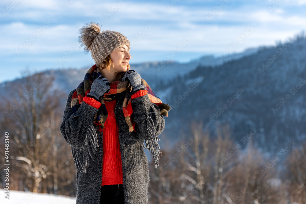 Snowy winter free time beautiful happy woman