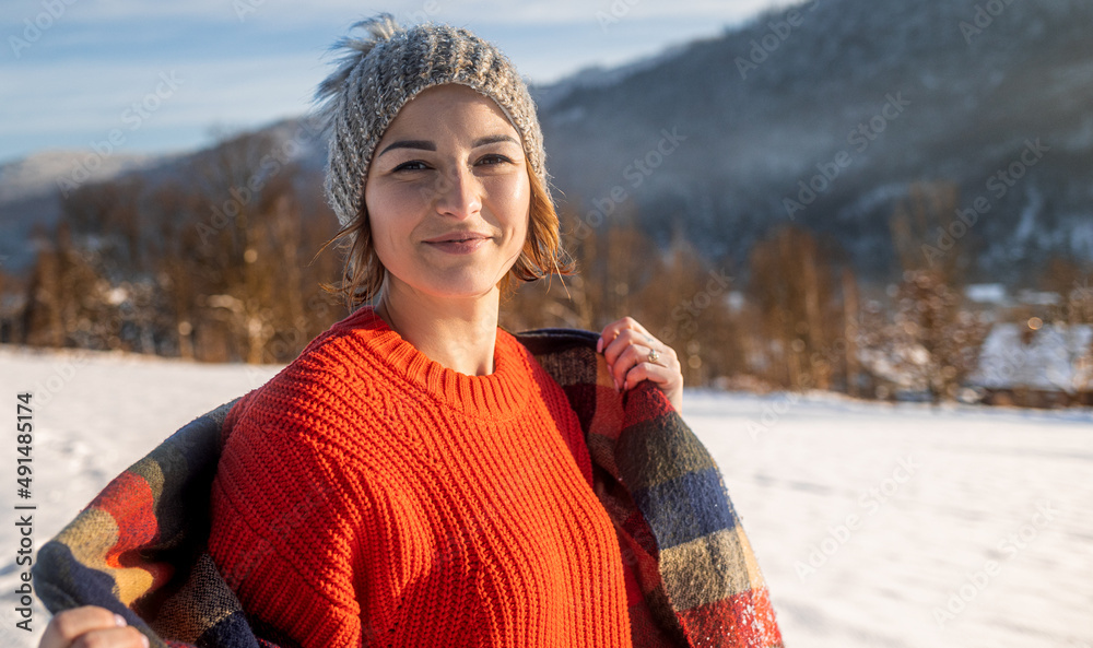 Snowy winter free time beautiful happy woman