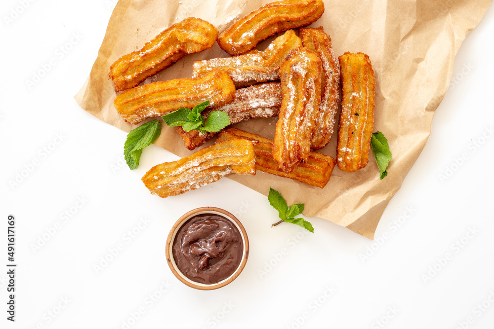 糖粉巧克力酱Churros。快餐糖果