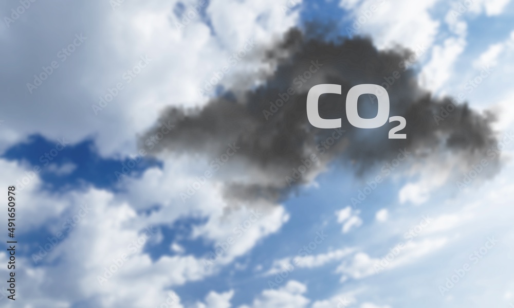 The sky is polluted with CO2. Clouds. Carbon capture technology