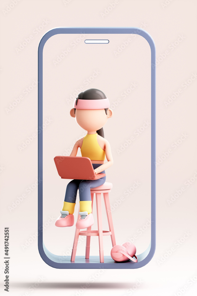 3D rendering of cute cartoon girl