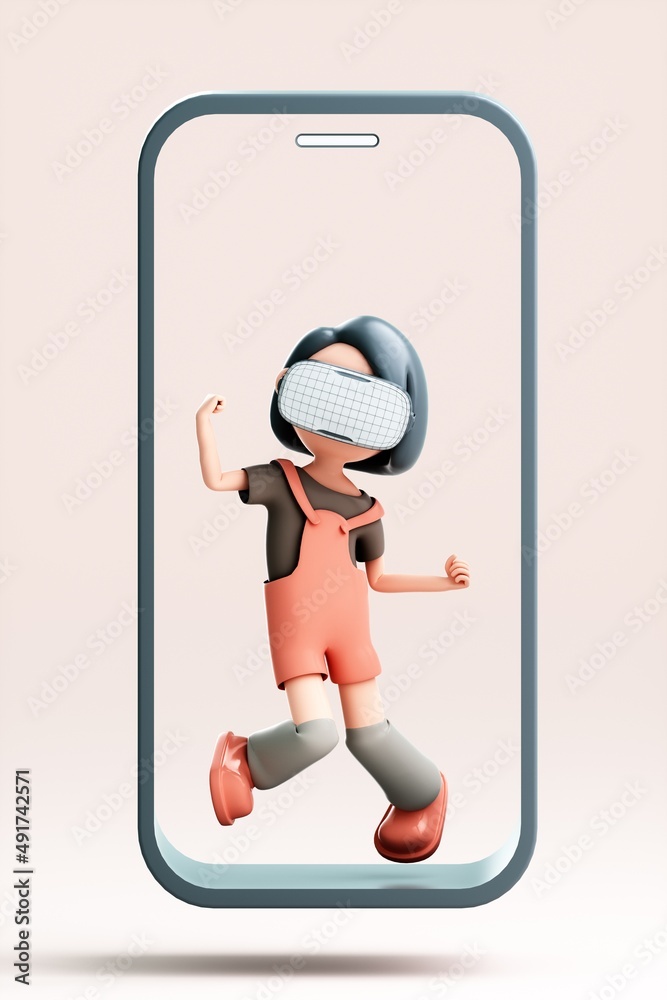 3D rendering of cute cartoon girl