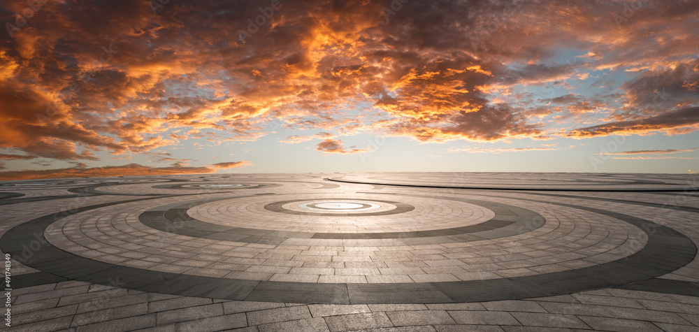 Empty square platform and sky sunset clouds background