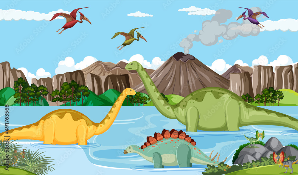 Dinosaur in prehistoric forest scene