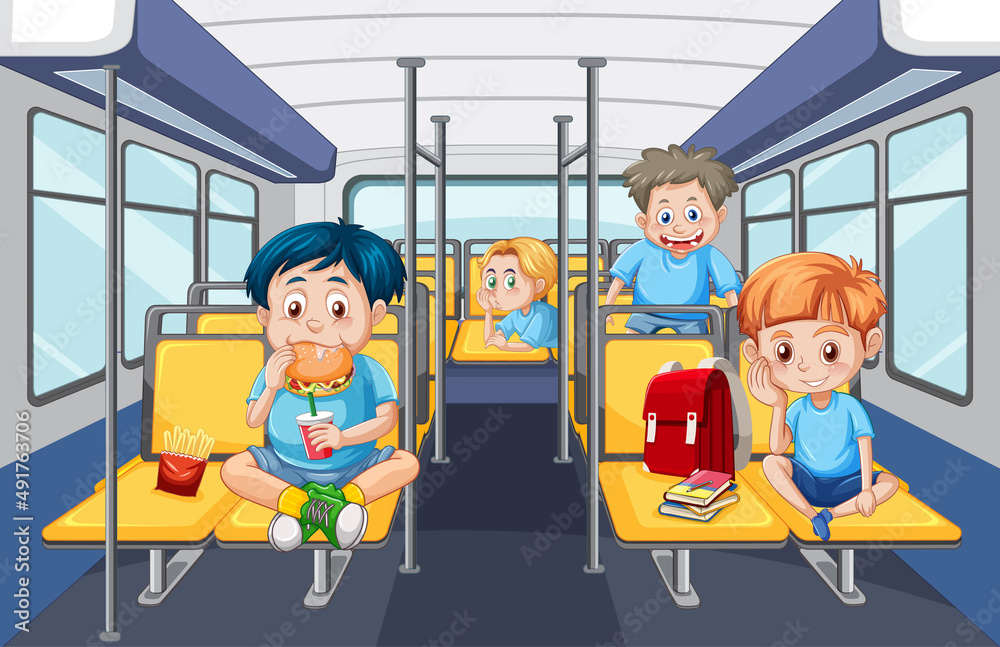 Scene with kids riding on public transportation