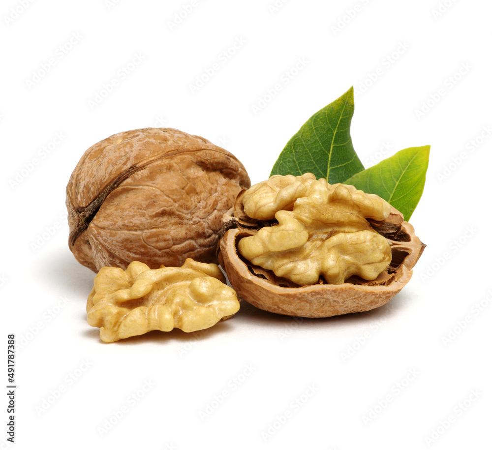 Walnuts with leaves