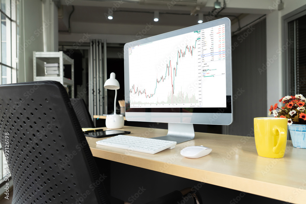 Stock market data chart analysis by ingenious computer software . Investment application display sto