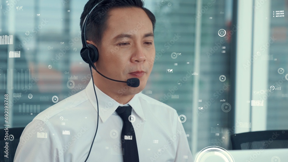 Customer support call center provide data in conceptual vision . Business and communication technolo