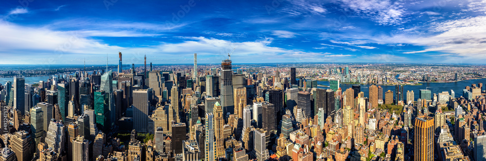 Aerial view of Manhattan at sunset