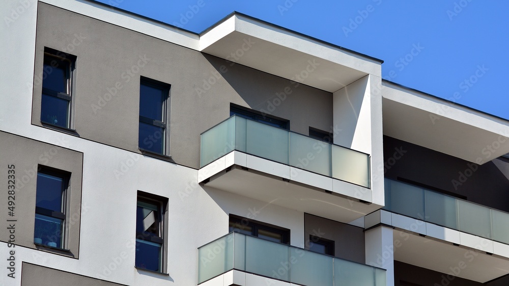 Modern elements in  contemporary  architecture.. Architectural details of a modern apartment buildin