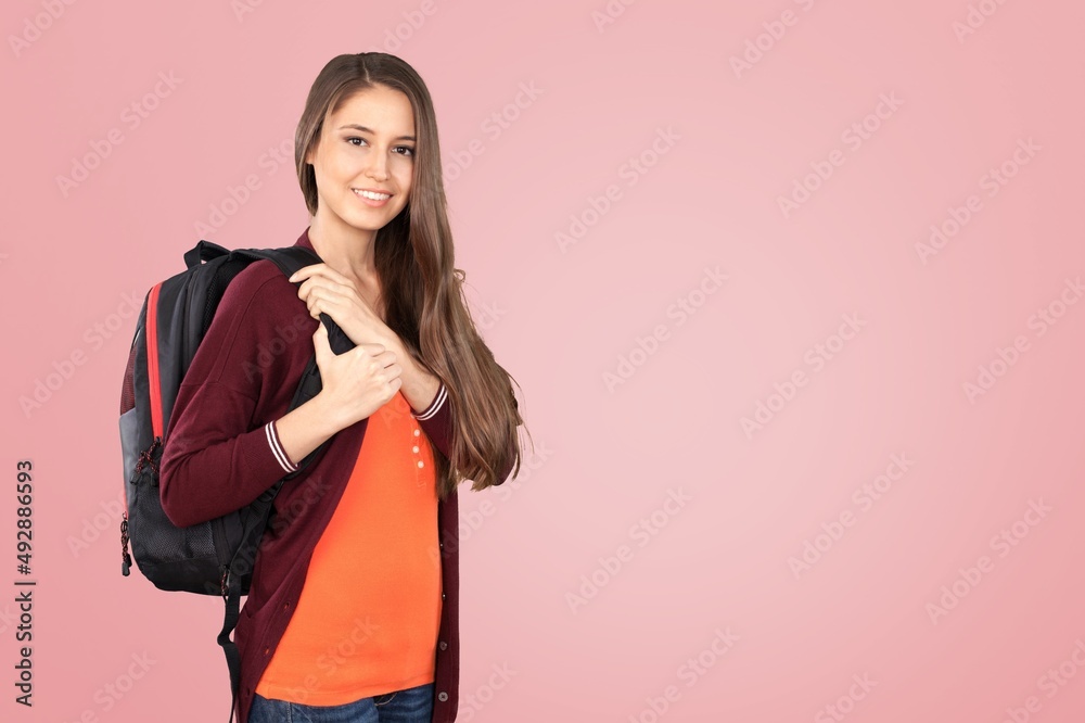 Teen student girl. Education in university college concept