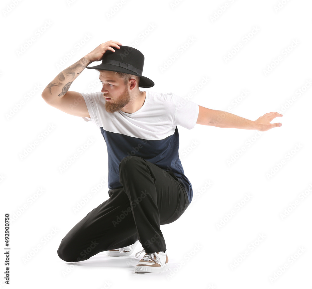 Cool dancing young man isolated on white