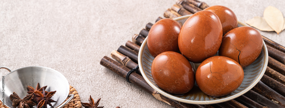 Delicious traditional Taiwanese food tea eggs.