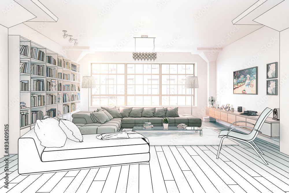 Wohnlandschaft einer Loft Adaptation（Konzept）-3D可视化