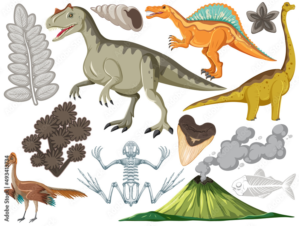 Set of different prehistoric dinosaur animal