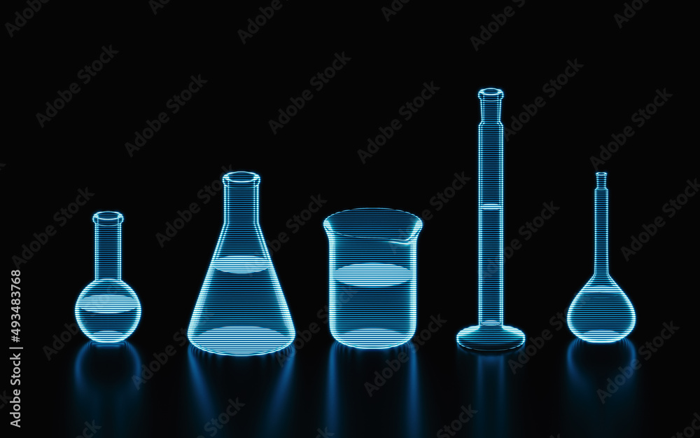 Holographic image of laboratory instrument, futuristic element, 3d rendering.