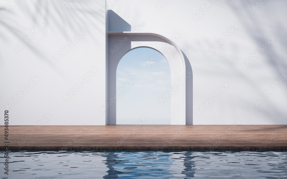 Empty floor with water surface background, 3d rendering.