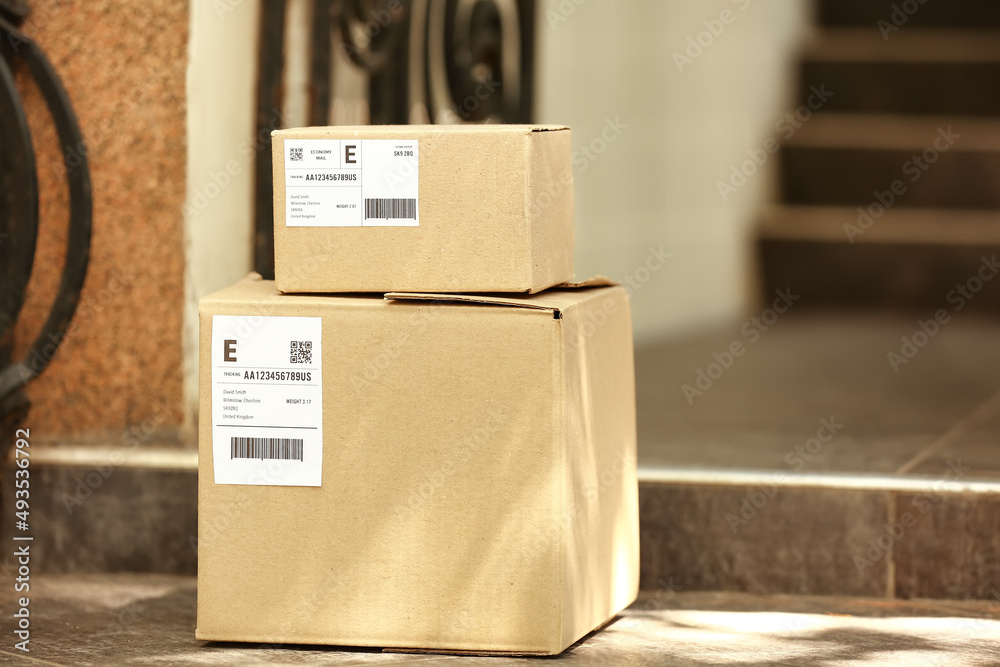 Delivered parcels on porch outdoors