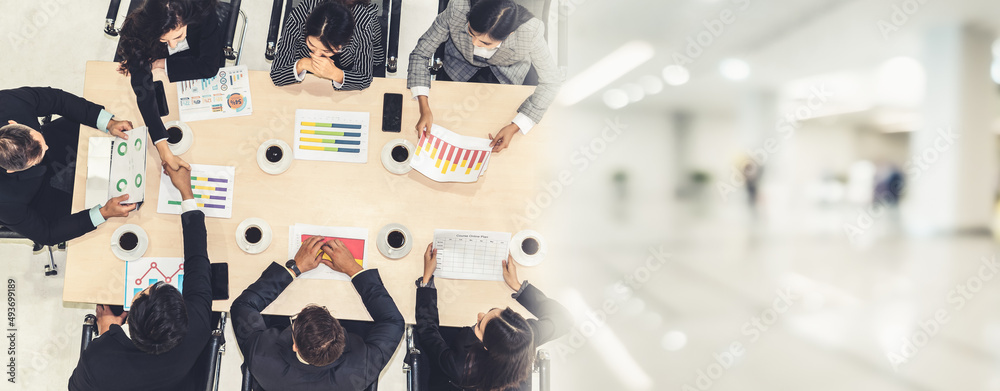 Business people group meeting shot from top view in office . Profession businesswomen, businessmen a