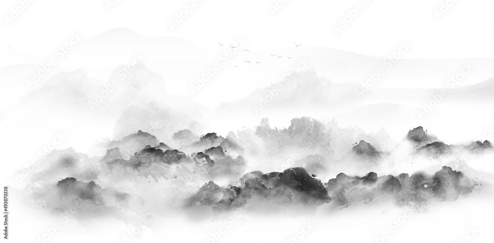 Chinese style ink landscape background illustration
