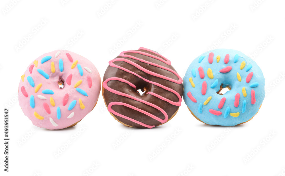 Delicious donuts on white background