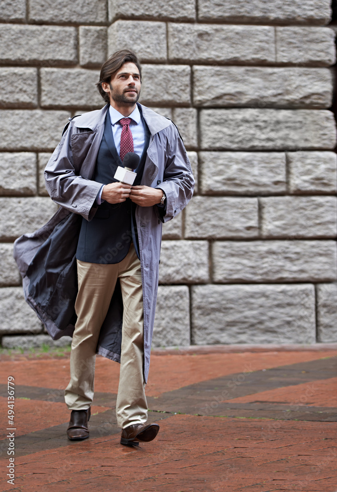 Hell find the story. Shot of a handsome young news reporter.