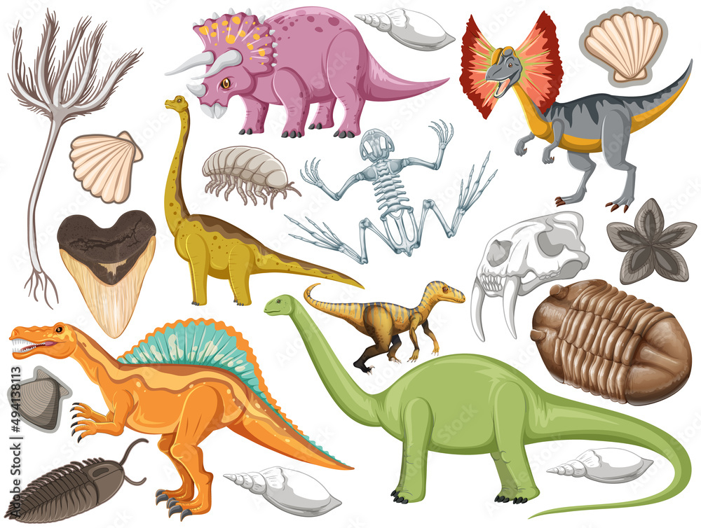 Set of different prehistoric dinosaur animal